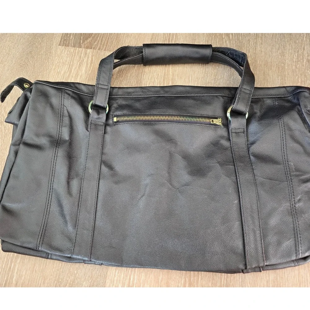 Vintage CAMEL Black Leather Duffle Bag Travel‎ Weekender CarryOn Gold  Hardware